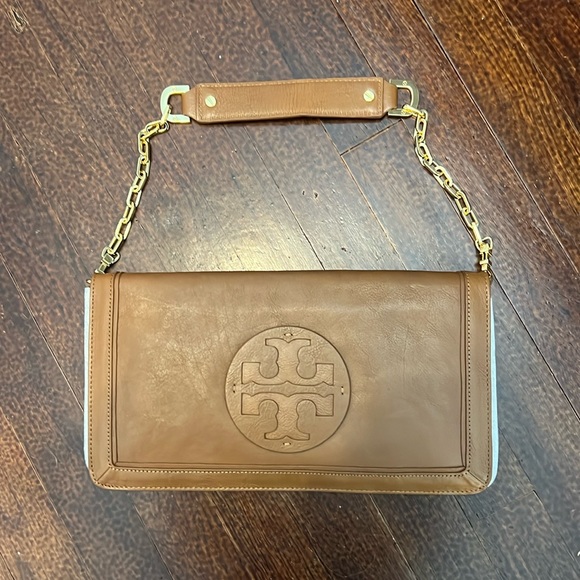 Tory Burch Handbags - Tory Burch - Camel Magnetic Clutch with Gold Chain